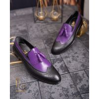 Loafers de barbati, piele naturala, neagra/mov - P1772