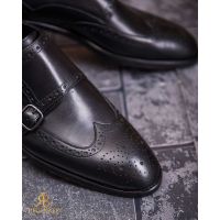Loafers de barbati , piele naturala, negri, 2 catarame - P1790