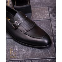 Loafers de barbati, piele naturala,negri, cu catarama - P1775