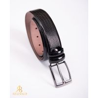 Curea din piele neagra lacuita, catarama metalica- CP430