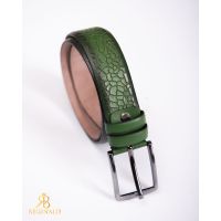 Curea din piele verde model croc, catarama metalica- CP438