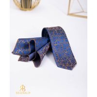 Set Cravata si batista albastra cu model - CV968