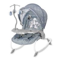Lorelli - Fotoliu Balansoar Dream Time Pliabil, Cu leganare, Cu bara detasabila Rabbits, 70x43 cm, Albastru/Gri