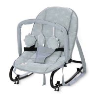 Lorelli - Fotoliu Balansoar Rock Star Luxe Pliabil, Cu leganare, Cu bara detasabila Silver Stars, 68x39 cm, Albastru/Gri