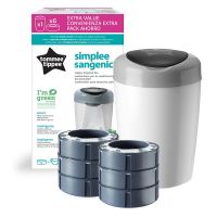 Pachet Cos pentru scutece + 6 Rezerve Tommee Tippee Sangenic Simplee Reciclabil, Alb / Gri