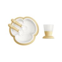 BabyBjorn - Set hranire: farfurie, lingurita, furculita si pahar pentru bebe, Powder Yellow