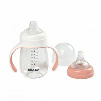 Biberon de invatare 2 in 1 din Tritan Beaba 210 ml Old Pink
