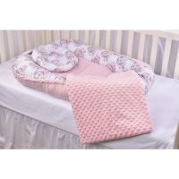 Set 3 piese babynest, paturica si pernuta model unicorni si roz pal