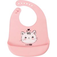Baveta, FreeON, Moale, Din silicon fara BPA, Cu buzunar, 31 x 24 cm, Cat Pink