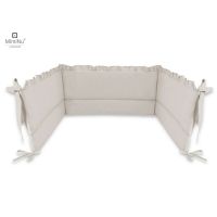 Aparatoare pentru patut, MimiNu, Cu volanase, Din bumbac certificat Oeko Tex Standard 100, 180x30 cm, Cu panglici, Colectia Royal, Beige