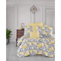 Lenjerie pat bumbac model forme geometrice cu galben