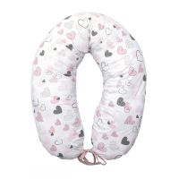 Amy - Perna pentru gravide si alaptare, husa detasabila din bumbac 100% si umplutura antialergica BabySoft , Inimioare,
