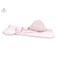 Prosop cu gluga, MimiNu, Mare, Cu volanas, Dimensiune 100x100 cm, Din bumbac si thermo fleece, Materiale certificate Oeko Tex Standard 100, Colectia Royal, Powder Pink