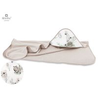 Prosop cu gluga, MimiNu, Mare, Dimensiune 100x100 cm, Din bumbac si thermo fleece, Materiale certificate Oeko Tex Standard 100, Australian Animals Beige