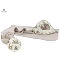 Prosop cu gluga, MimiNu, Mare, Dimensiune 100x100 cm, Din bumbac si thermo fleece, Materiale certificate Oeko Tex Standard 100, Design, Calm Forest Natural