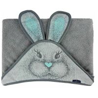 Qmini - Prosop pufos cu gluga pentru bebelusi si copii, Din bambus, Dimensiune 85x85 cm, Rabbit Mint