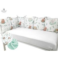 Aparatoare pentru patut, MimiNu, Cu 6 pernute, Cu fermoar, Cu husa lavabila, Pentru patut 120X60 cm, Din bumbac si tesatura pufoasa Minky, Materiale certificate Oeko Tex Standard 100, Minky Lulu Natural