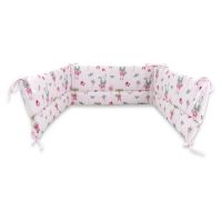 Aparatoare pentru patut, Qmini, Din bumbac certificat Oeko Tex Standard 100, 210X30 cm, Cu panglici, Fox and Rabbit, Pink