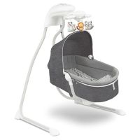 Balansoar, Lionelo, Electric, Leagan si sezlong pentru bebelusi, Henny, 3 in 1, Cu functie de inclinare 10 melodii, Carusel, Port USB, Plasa de tantari, Conform cu standardele europeane de securitate EN16232 si EN71, Gri Inchis
