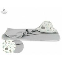 Prosop cu gluga, MimiNu, Mare, Dimensiune 100x100 cm, Din bumbac si thermo fleece, Materiale certificate Oeko Tex Standard 100, Forest Friends Mint/Grey