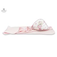 Prosop cu gluga, MimiNu, Mare si volanas, Dimensiune 100x100 cm, Din bumbac si thermo fleece, Materiale certificate Oeko Tex Standard 100, Design, Pink Ballerina