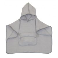 Amy - Prosop din bumbac muselina cu gluga si buzunar pentru bebelusi si copii, Poncho, Gri, 60x65 cm