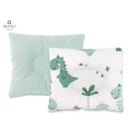 Perna bebelus, MimiNu, Profilata, Cu doua fete, Cu functie anti-soc, Pufoasa, Din catifea si bumbac, 23x26 cm, Materiale certificate Oeko Tex Standard 100, Velvet Dino Mint