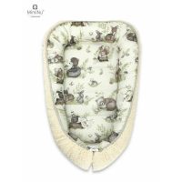 Cosulet bebelus, MimiNu, Pentru dormit, Baby Cocoon 75x55 cm, Cu doua fete, Din tesatura imitatie de lana si bumbac, Materiale certificate Oeko Tex Standard 100, Ecru Calm Forest Natural