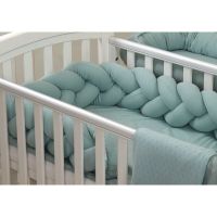 Amy - Aparatoare laterala pat Bumper impletit cu inchidere velcro, Bumbac Tricot Mint, 180x21 cm