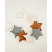 Babyly - Ghirlanda decor din catifea, decoratiune pentru camera copilului - Velvet crem perlat, menta si galben mustar