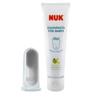 Pasta de dinti pentru copii, Nuk, Include periuta de dinti pentru deget, Silicon, Cu peri moi, Curata bland gingiile, 0 luni+