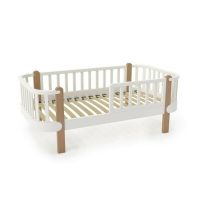 Patut din lemn junior, 160x80 cm, Cu bariera de protectie, Din lemn de fag, Alb, YappyKids, YappyEtude