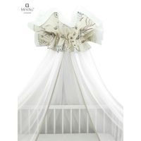 Baldachin mare din tull + suport metalic, MimiNu, Cu funda din bumbac, Dimensiune 400x170 cm, Materiale certificate Oeko Tex Standard 100, Design, Seal Beige