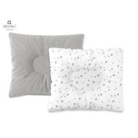 Perna bebelus, MimiNu, Profilata, Cu doua fete, Cu functie anti-soc, Pufoasa, Din catifea si bumbac, Materiale certificate Oeko Tex Standard 100, 23x26 cm, Velvet Mini Gray Stars