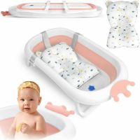 Cadita pliabila, Ricokids, Pentru bebelusi, cu Dop Senzor de temperatura, suport antiderapant, Perna Reductoare, 728000, Roz