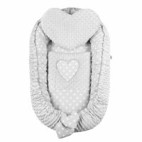 Set 3 piese, New Baby, Luxury, Baby Nest cu doua fete, Cu paturica si pernuta in forma de inima, Minky Heart Grey