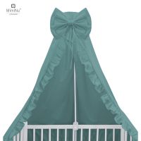 Baldachin, MimiNu, Pentru patut, Cu funda si volanas, 210x145 cm, Material certificat Oeko Tex Standard 100, Colectia Royal, Nepal Green