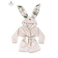 Halat de baie, MimiNu, Cu urechi, 2 - 5 ani, Moale, Cu buzunare, Cu cordon, Din bumbac si thermo fleece, Materiale certificate Oeko Tex Standard 100, Design, Baby Animals