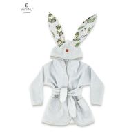 Halat de baie, MimiNu, Cu urechi, 2 - 5 ani, Moale, Cu buzunare, Cu cordon, Din bumbac si thermo fleece, Materiale certificate Oeko Tex Standard 100, Design, Detective Natural