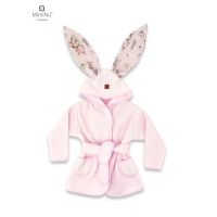 Halat de baie, MimiNu, Cu urechi, 2 - 5 ani, Moale, Cu buzunare, Cu cordon, Din bumbac si thermo fleece, Materiale certificate Oeko Tex Standard 100, Design, Little Ballerina Pink