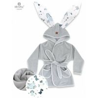 Halat de baie, MimiNu, Cu urechi, 2 - 5 ani, Moale, Cu buzunare, Cu cordon, Din bumbac si thermo fleece, Materiale certificate Oeko Tex Standard 100, Dino Granat
