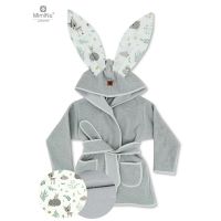 Halat de baie, MimiNu, Cu urechi, 2 - 5 ani, Moale, Cu buzunare, Cu cordon, Din bumbac si thermo fleece, Materiale certificate Oeko Tex Standard 100, Forest Friends Mint