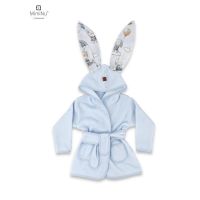 Halat de baie, MimiNu, Cu urechi, 2 - 5 ani, Moale, Cu buzunare, Cu cordon, Din bumbac si thermo fleece, Materiale certificate Oeko Tex Standard 100, Parachutes Blue