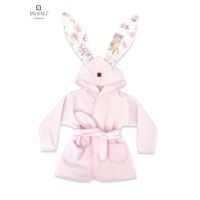 Halat de baie, MimiNu, Cu urechi, 2 - 5 ani, Moale, Cu buzunare, Cu cordon, Din bumbac si thermo fleece, Materiale certificate Oeko Tex Standard 100, Sweet Deer Pink
