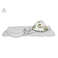 Prosop cu gluga, MimiNu, Mare, Dimensiune 100x100 cm, Din bumbac si thermo fleece, Materiale certificate Oeko Tex Standard 100, Design, Detective Natural