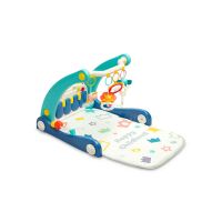 Antemergator 2 in 1, Toyz, Cu un covor colorat detabil si panou multimedia cu melodii, Cu bara cu jucarii senzoriale, Ajuta la concentrare si la captarea atentiei, 78x54x44 cm, 0 luni+, Albastru