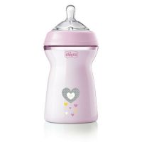 Biberon anticolici, Chicco, Natural Feeling, Plastic, Cu tetina Din silicon moale, Pentru hranire alternativa, Potrivit pentru nou-nascuti si sugari, Fara BPA, 330 ml, 6 luni+, Roz