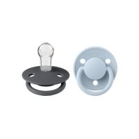 BIBS - Set 2 suzete De Lux Silicon, tetina rotunda, marime universala-Iron/Baby Blue