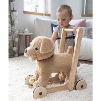 Little Bird Told Me - Dexter Dog Walker, Push Along Ride On Toy pentru copii de peste 1 an, Golden Labrador Caine Pufos pentru copii mici, Cadru robust din lemn, Scaun captusit
