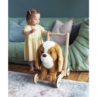 Little Bird Told Me - Peanut Pup Walker, Push Along Ride On Toy pentru copii de peste 1 an, King Charles Spaniel Caine Pufos pentru copii mici, Cadru robust din lemn, Scaun captusit
